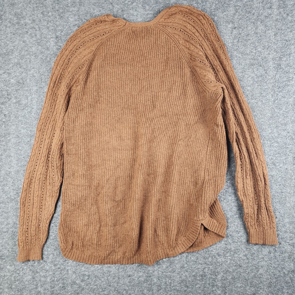 Sonoma Pullover Sweater Womens Large Brown Cable Knit Pointelle Raglan Sleeve - Picture 2 of 7